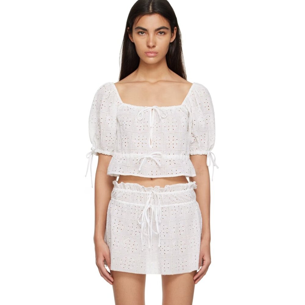 GANNI broderie white shirt and skirt set